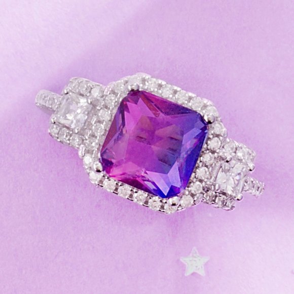 Pink & Purple Emerald Cut Gemstone Ring, 925 Sterling Silver Charmed Aroma - Picture 7 of 8